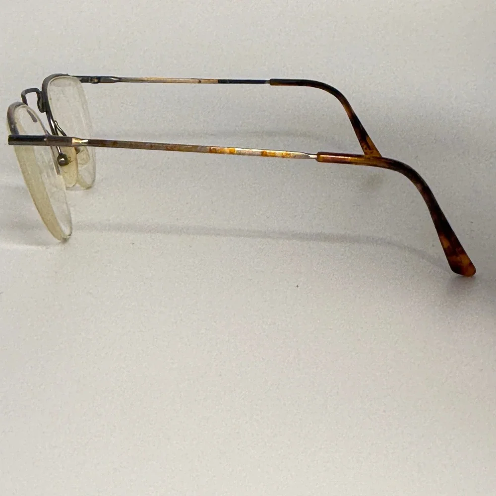 Vintage Gold Tone Half Rim Eyeglasses Frame Tortoise Shell Temple Tips 22872‎